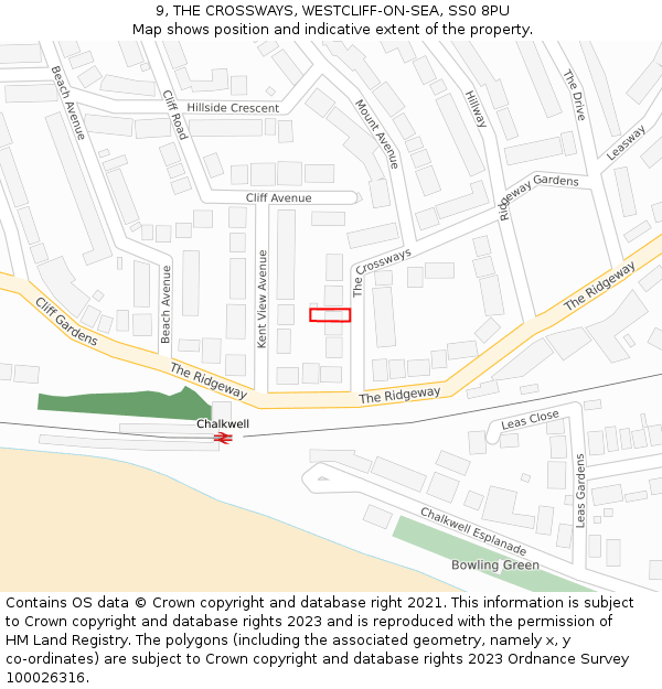 9, THE CROSSWAYS, WESTCLIFF-ON-SEA, SS0 8PU: Location map and indicative extent of plot