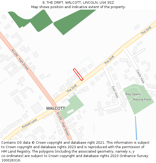 9, THE DRIFT, WALCOTT, LINCOLN, LN4 3SZ: Location map and indicative extent of plot