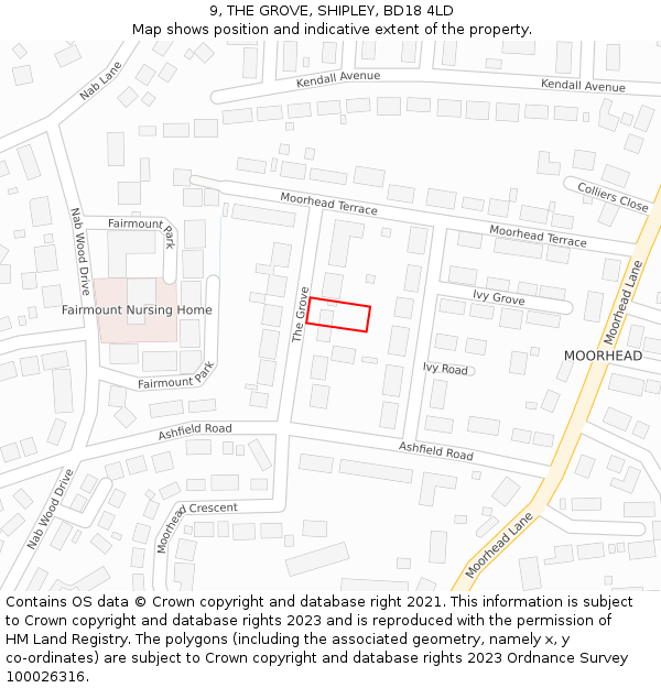 9, THE GROVE, SHIPLEY, BD18 4LD: Location map and indicative extent of plot