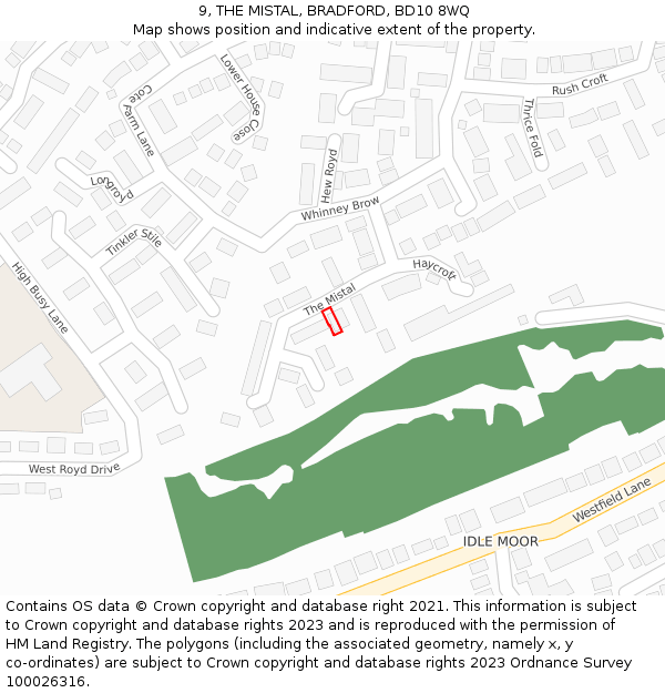 9, THE MISTAL, BRADFORD, BD10 8WQ: Location map and indicative extent of plot