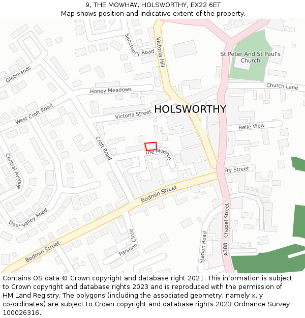 9, THE MOWHAY, HOLSWORTHY, EX22 6ET: Location map and indicative extent of plot