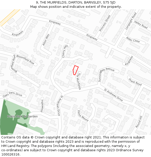 9, THE MUIRFIELDS, DARTON, BARNSLEY, S75 5JD: Location map and indicative extent of plot