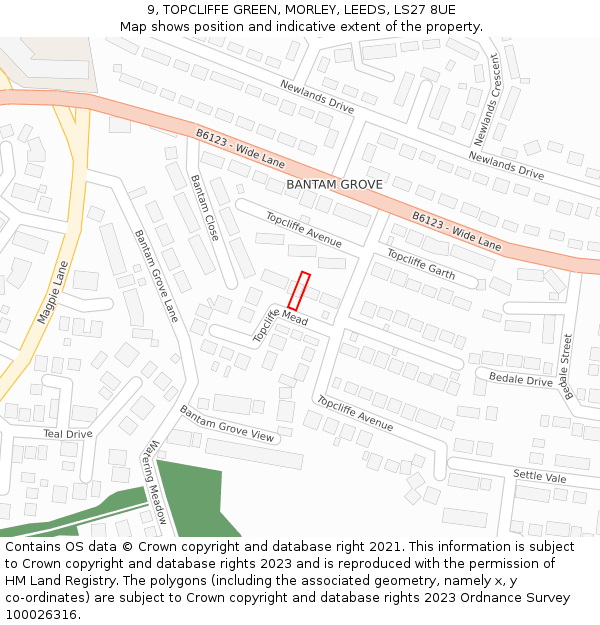 9, TOPCLIFFE GREEN, MORLEY, LEEDS, LS27 8UE: Location map and indicative extent of plot
