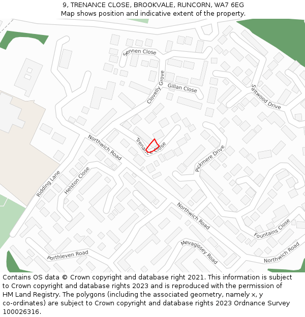 9, TRENANCE CLOSE, BROOKVALE, RUNCORN, WA7 6EG: Location map and indicative extent of plot