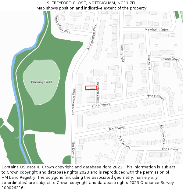 9, TREYFORD CLOSE, NOTTINGHAM, NG11 7FL: Location map and indicative extent of plot