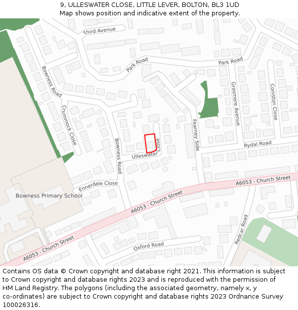 9, ULLESWATER CLOSE, LITTLE LEVER, BOLTON, BL3 1UD: Location map and indicative extent of plot