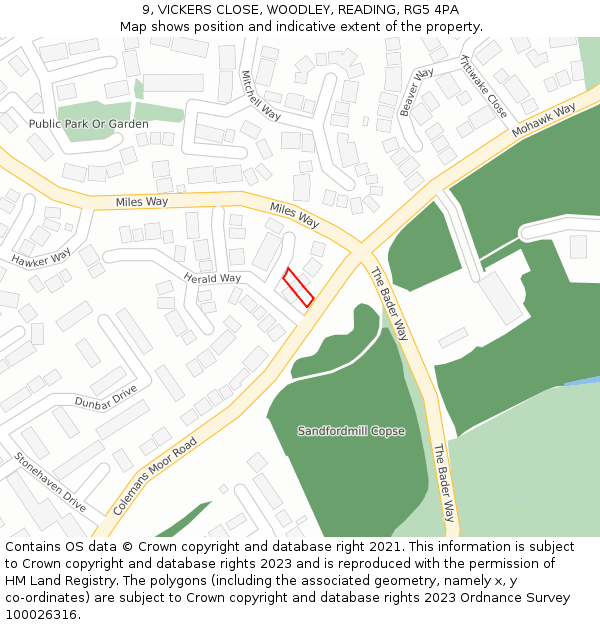 9, VICKERS CLOSE, WOODLEY, READING, RG5 4PA: Location map and indicative extent of plot