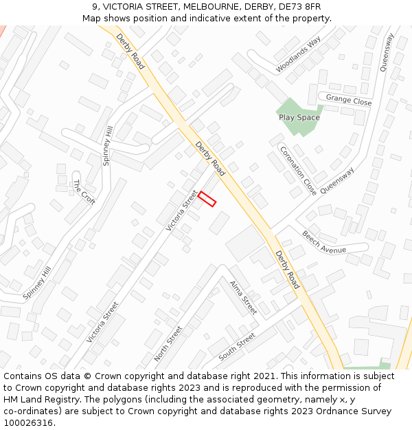 9, VICTORIA STREET, MELBOURNE, DERBY, DE73 8FR: Location map and indicative extent of plot