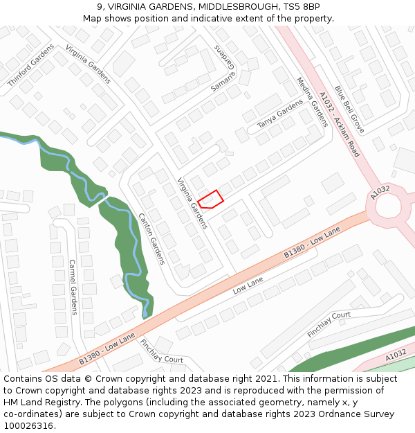 9, VIRGINIA GARDENS, MIDDLESBROUGH, TS5 8BP: Location map and indicative extent of plot