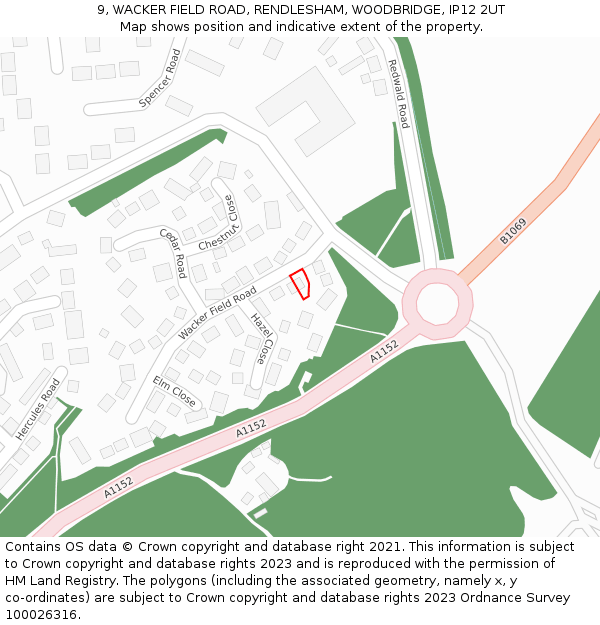 9, WACKER FIELD ROAD, RENDLESHAM, WOODBRIDGE, IP12 2UT: Location map and indicative extent of plot