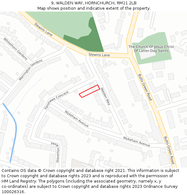 9, WALDEN WAY, HORNCHURCH, RM11 2LB: Location map and indicative extent of plot