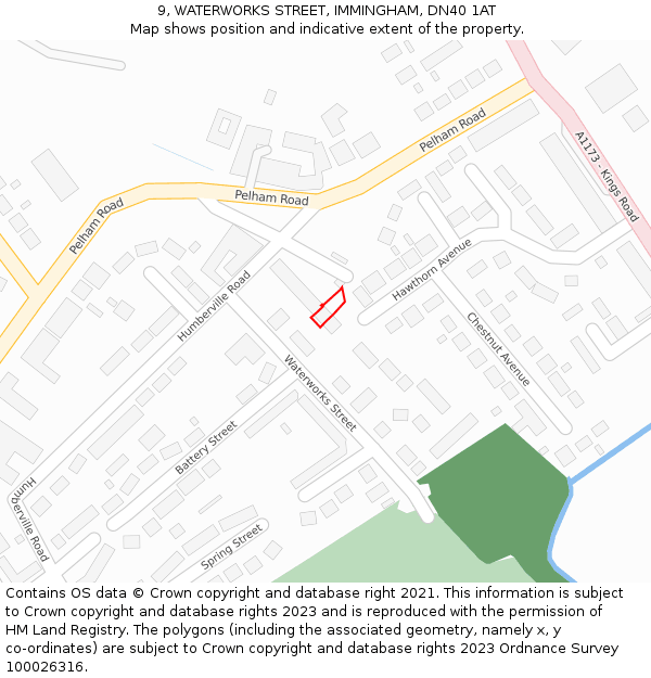 9, WATERWORKS STREET, IMMINGHAM, DN40 1AT: Location map and indicative extent of plot