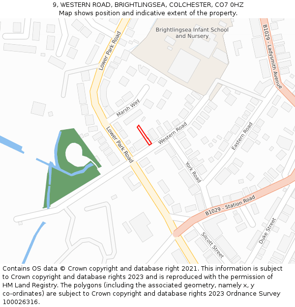 9, WESTERN ROAD, BRIGHTLINGSEA, COLCHESTER, CO7 0HZ: Location map and indicative extent of plot
