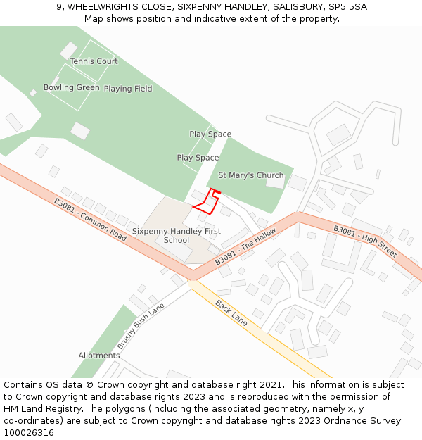 9, WHEELWRIGHTS CLOSE, SIXPENNY HANDLEY, SALISBURY, SP5 5SA: Location map and indicative extent of plot