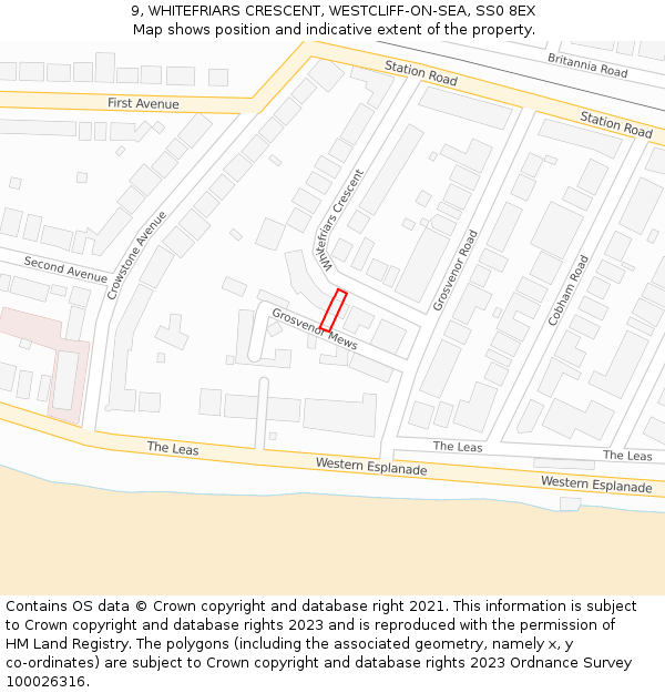 9, WHITEFRIARS CRESCENT, WESTCLIFF-ON-SEA, SS0 8EX: Location map and indicative extent of plot