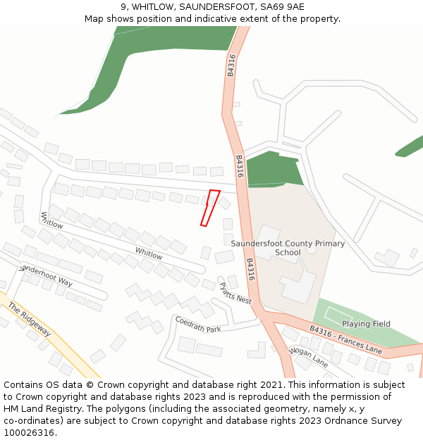 9, WHITLOW, SAUNDERSFOOT, SA69 9AE: Location map and indicative extent of plot