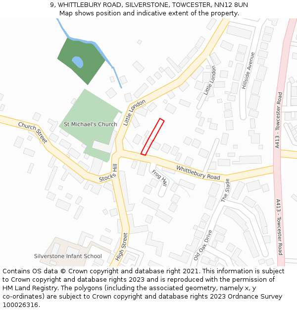 9, WHITTLEBURY ROAD, SILVERSTONE, TOWCESTER, NN12 8UN: Location map and indicative extent of plot