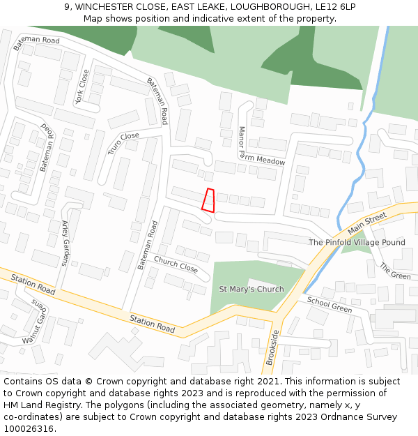 9, WINCHESTER CLOSE, EAST LEAKE, LOUGHBOROUGH, LE12 6LP: Location map and indicative extent of plot