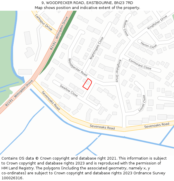 9, WOODPECKER ROAD, EASTBOURNE, BN23 7RD: Location map and indicative extent of plot