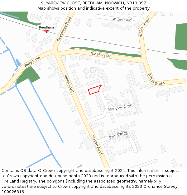 9, YAREVIEW CLOSE, REEDHAM, NORWICH, NR13 3SZ: Location map and indicative extent of plot