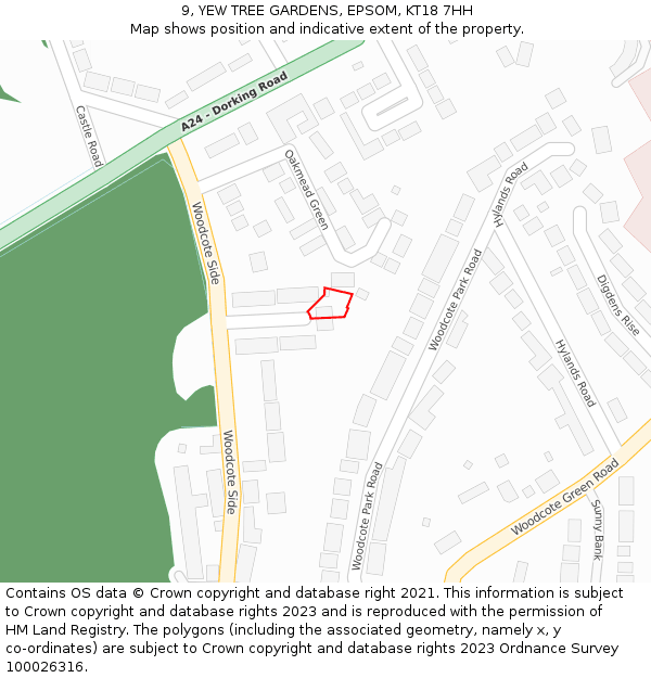 9, YEW TREE GARDENS, EPSOM, KT18 7HH: Location map and indicative extent of plot