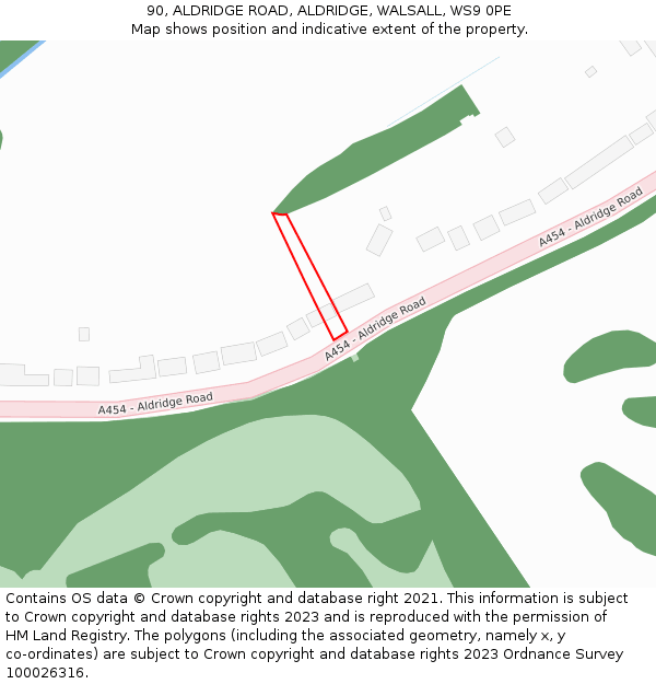 90, ALDRIDGE ROAD, ALDRIDGE, WALSALL, WS9 0PE: Location map and indicative extent of plot