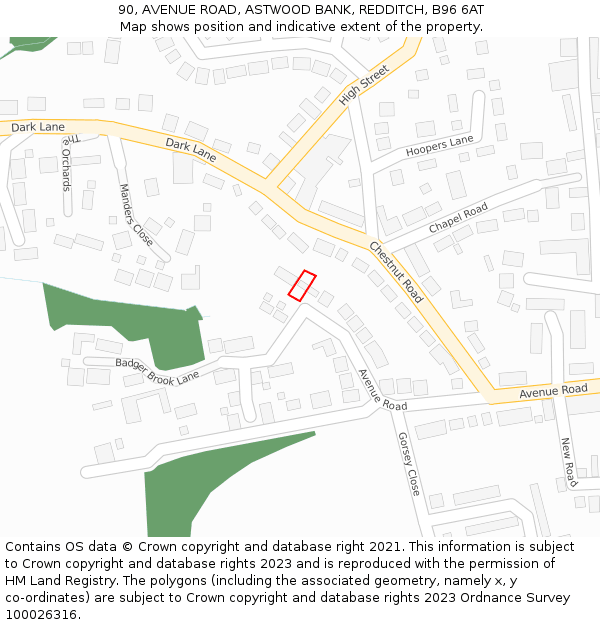 90, AVENUE ROAD, ASTWOOD BANK, REDDITCH, B96 6AT: Location map and indicative extent of plot