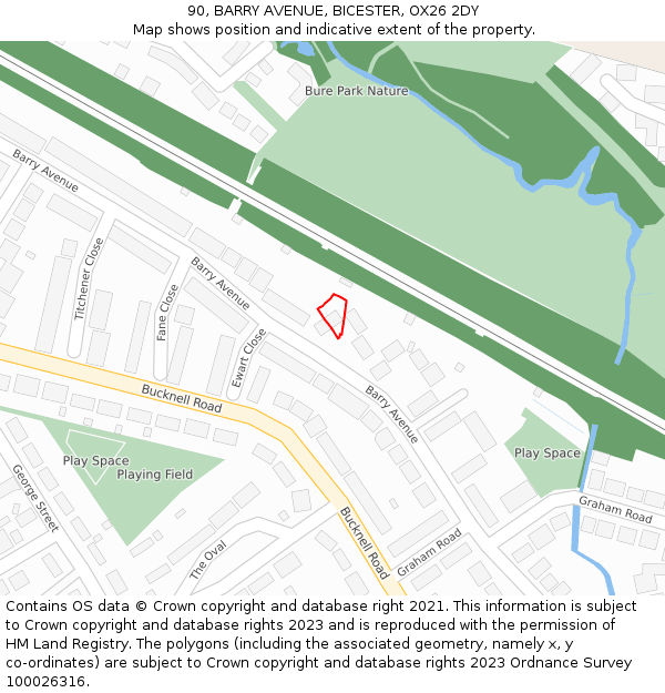 90, BARRY AVENUE, BICESTER, OX26 2DY: Location map and indicative extent of plot