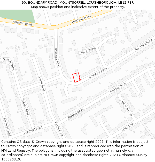 90, BOUNDARY ROAD, MOUNTSORREL, LOUGHBOROUGH, LE12 7ER: Location map and indicative extent of plot