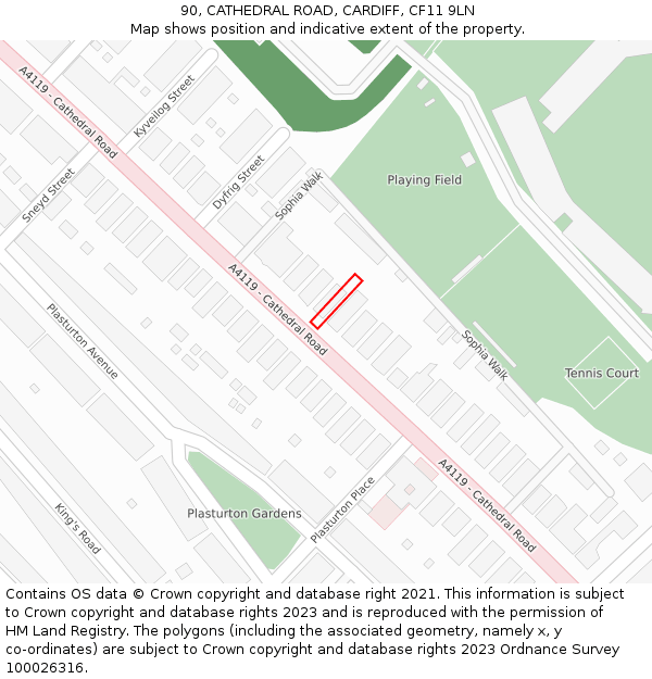 90, CATHEDRAL ROAD, CARDIFF, CF11 9LN: Location map and indicative extent of plot