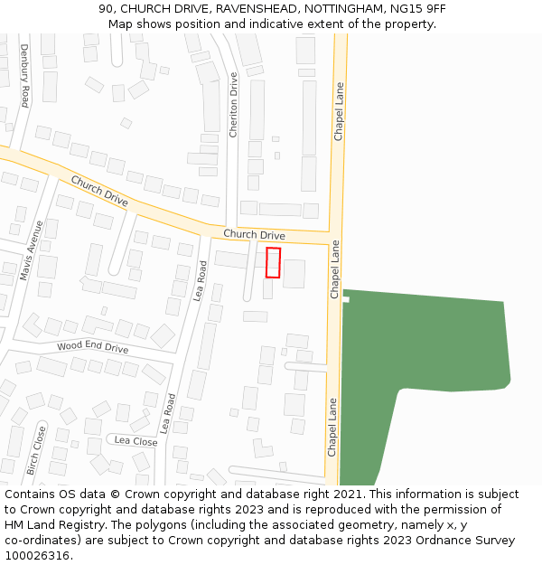 90, CHURCH DRIVE, RAVENSHEAD, NOTTINGHAM, NG15 9FF: Location map and indicative extent of plot