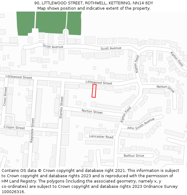 90, LITTLEWOOD STREET, ROTHWELL, KETTERING, NN14 6DY: Location map and indicative extent of plot