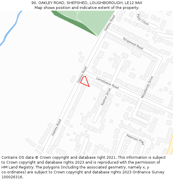90, OAKLEY ROAD, SHEPSHED, LOUGHBOROUGH, LE12 9AX: Location map and indicative extent of plot