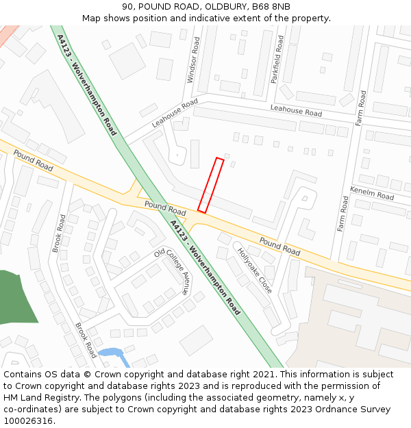 90, POUND ROAD, OLDBURY, B68 8NB: Location map and indicative extent of plot