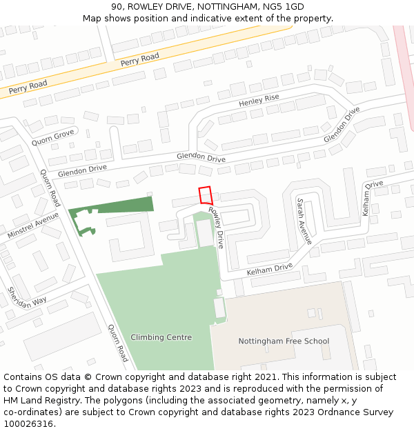 90, ROWLEY DRIVE, NOTTINGHAM, NG5 1GD: Location map and indicative extent of plot