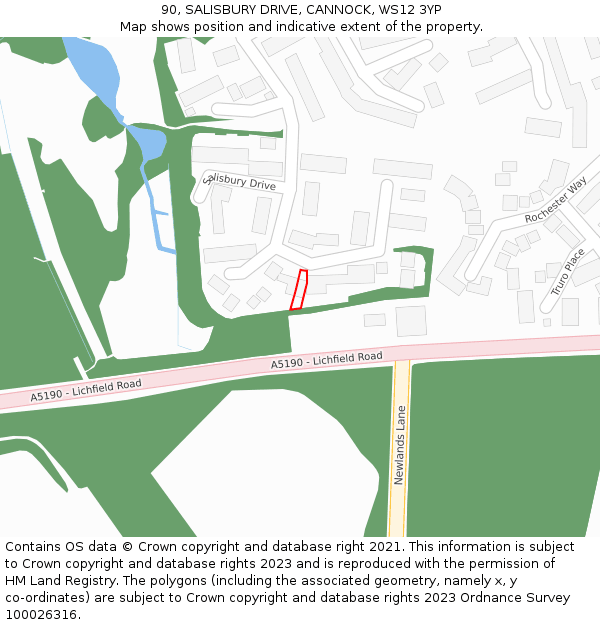 90, SALISBURY DRIVE, CANNOCK, WS12 3YP: Location map and indicative extent of plot
