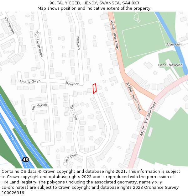 90, TAL Y COED, HENDY, SWANSEA, SA4 0XR: Location map and indicative extent of plot