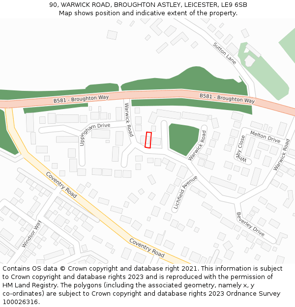 90, WARWICK ROAD, BROUGHTON ASTLEY, LEICESTER, LE9 6SB: Location map and indicative extent of plot