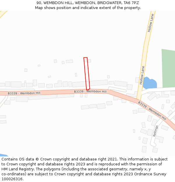 90, WEMBDON HILL, WEMBDON, BRIDGWATER, TA6 7PZ: Location map and indicative extent of plot