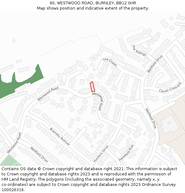 90, WESTWOOD ROAD, BURNLEY, BB12 0HR: Location map and indicative extent of plot