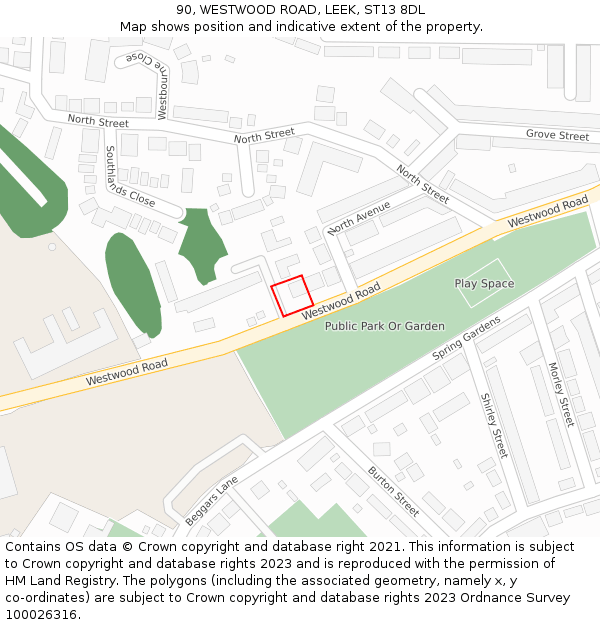 90, WESTWOOD ROAD, LEEK, ST13 8DL: Location map and indicative extent of plot