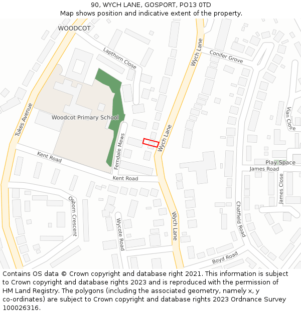 90, WYCH LANE, GOSPORT, PO13 0TD: Location map and indicative extent of plot