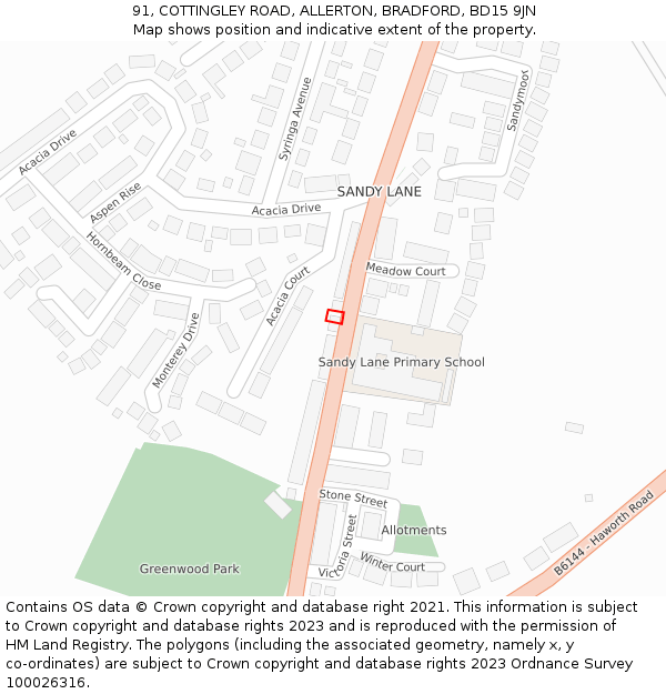 91, COTTINGLEY ROAD, ALLERTON, BRADFORD, BD15 9JN: Location map and indicative extent of plot