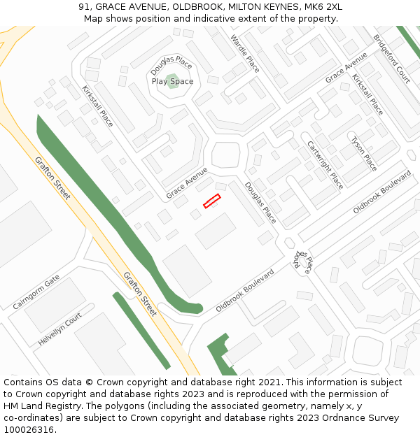 91, GRACE AVENUE, OLDBROOK, MILTON KEYNES, MK6 2XL: Location map and indicative extent of plot