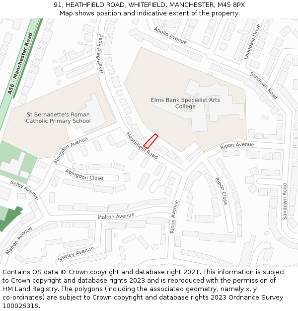 91, HEATHFIELD ROAD, WHITEFIELD, MANCHESTER, M45 8PX: Location map and indicative extent of plot
