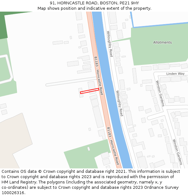 91, HORNCASTLE ROAD, BOSTON, PE21 9HY: Location map and indicative extent of plot