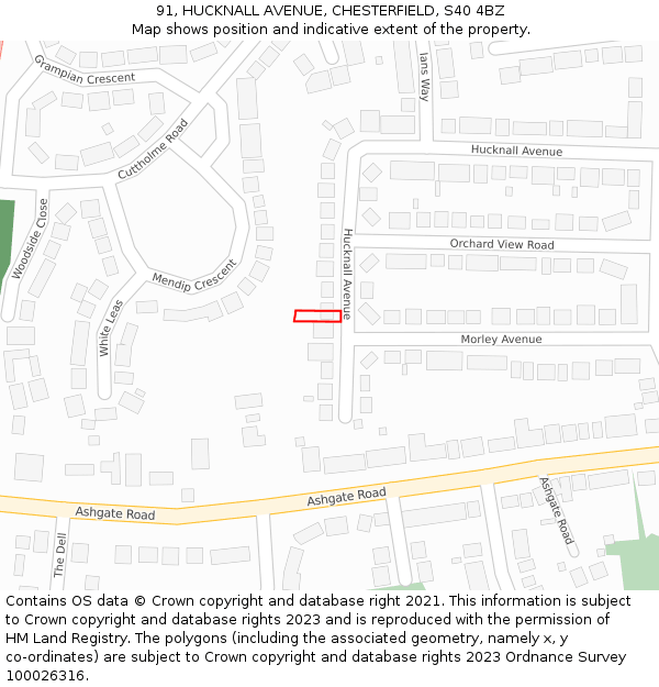 91, HUCKNALL AVENUE, CHESTERFIELD, S40 4BZ: Location map and indicative extent of plot