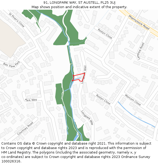 91, LONGPARK WAY, ST AUSTELL, PL25 3UJ: Location map and indicative extent of plot