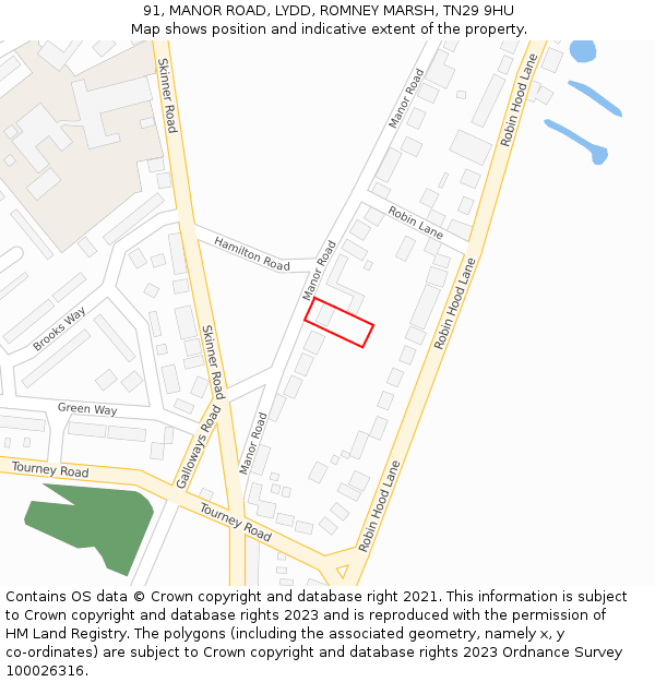 91, MANOR ROAD, LYDD, ROMNEY MARSH, TN29 9HU: Location map and indicative extent of plot