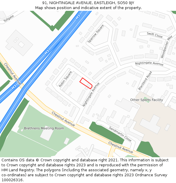 91, NIGHTINGALE AVENUE, EASTLEIGH, SO50 9JY: Location map and indicative extent of plot